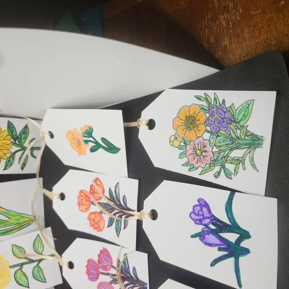 Hand Crafted Floral Colorful Gift Tags Thank You Cards Set of 12
